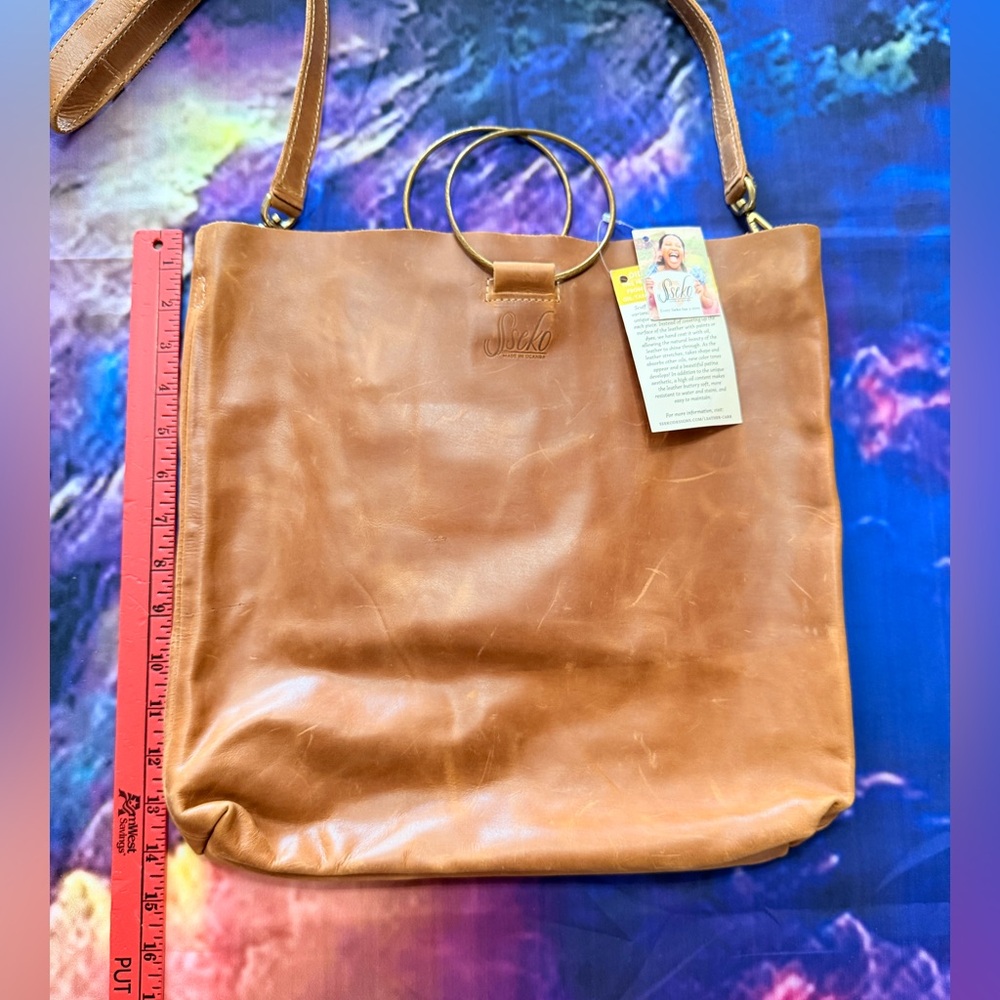 Super 🔥 Deal Sseko Tan Leather Shoulder Bag with Carry Metal Rings 
🤜👜🤛 - Picture 3 of 12